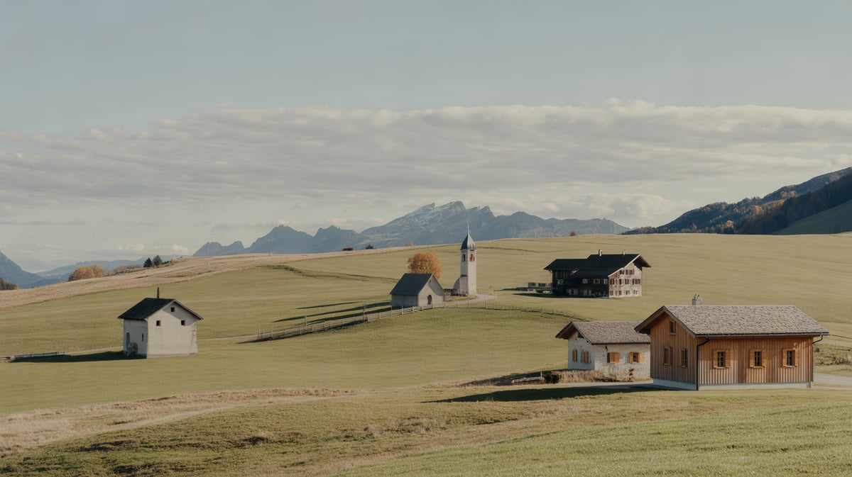 Voralpine Hügellandschaft mit Bauernhäusern in der Innerschweiz